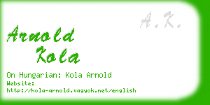 arnold kola business card